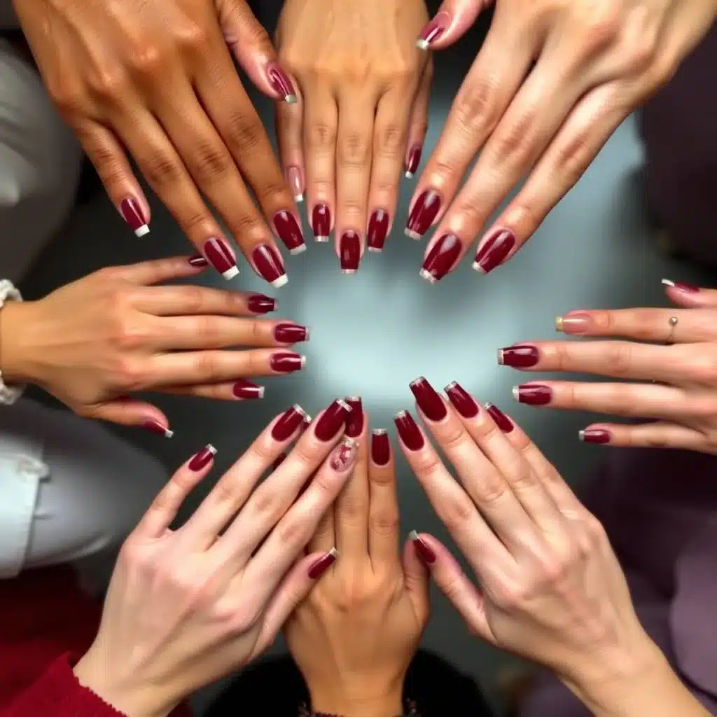 Burgundy marble nails