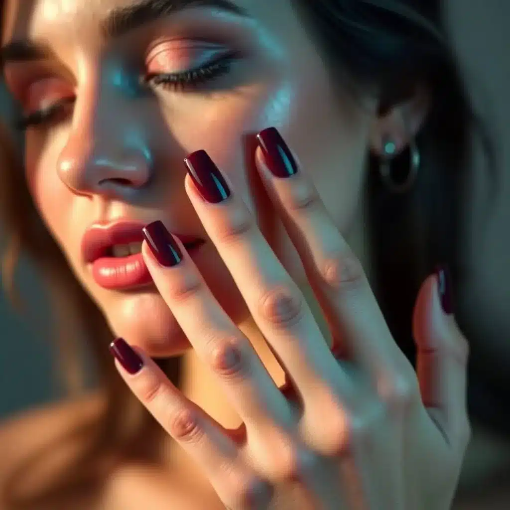 Dark red French tip nails