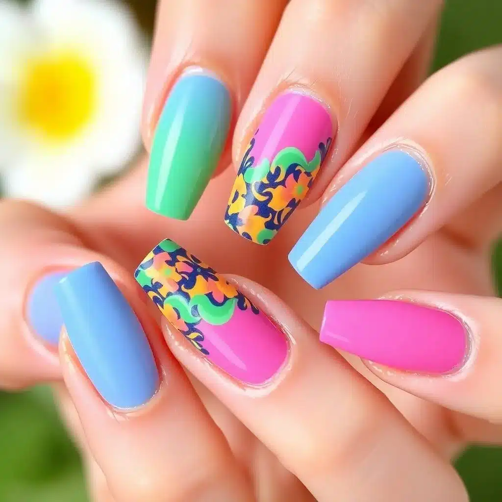 Pink summer gel nails

