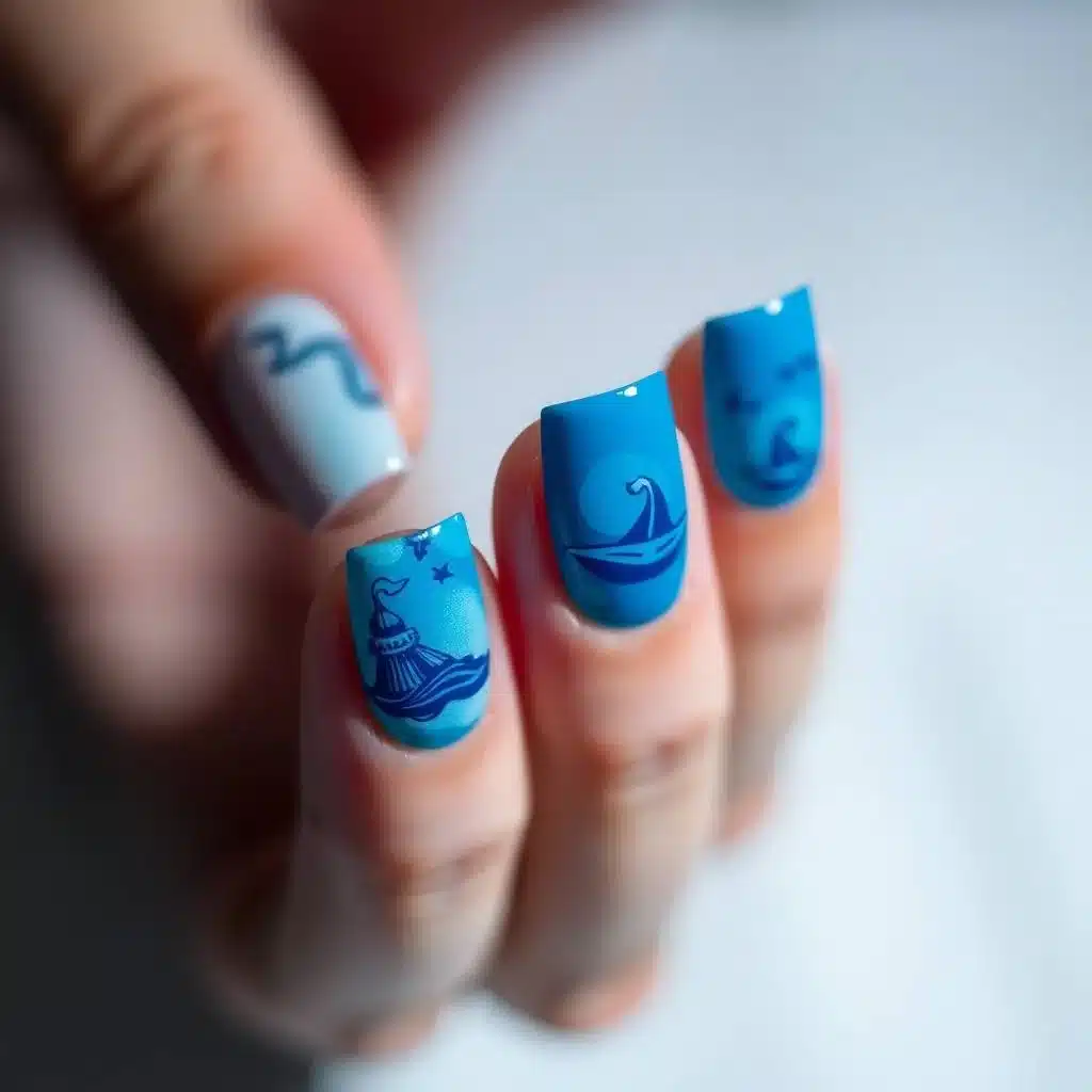 Glitter blue nails