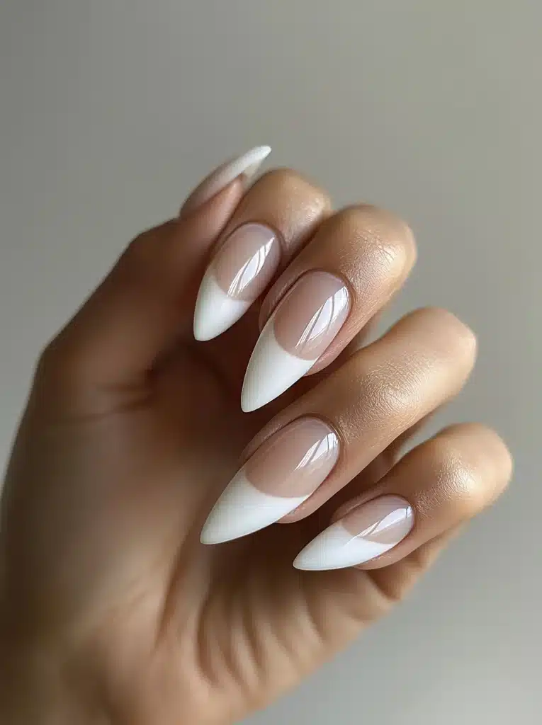 Neutral short almond nail design

