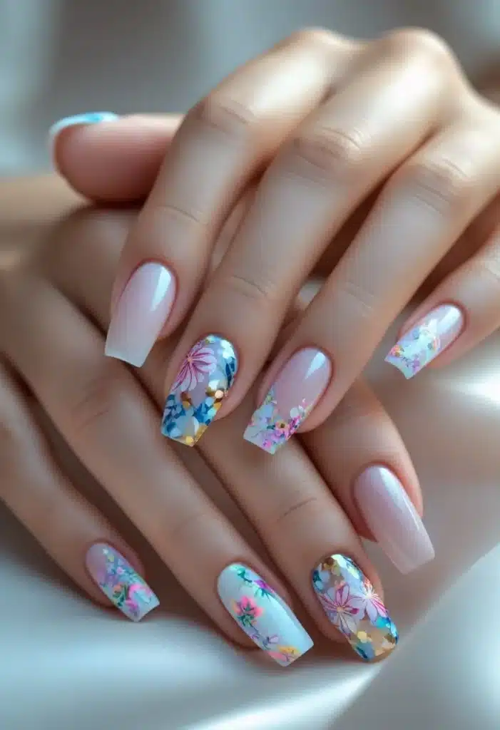 Shiny short acrylic nails