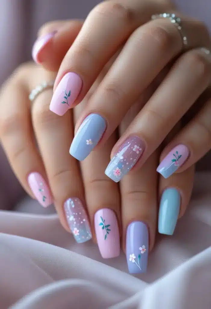Bright short acrylic nails